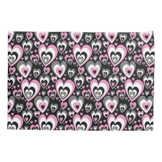 Pink Grey Black Hearts Pattern. Kissenbezug (Rückseite)