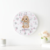 Pink Grey Bunny Nursery Decor Wall Clock Große Wanduhr (Zuhause)