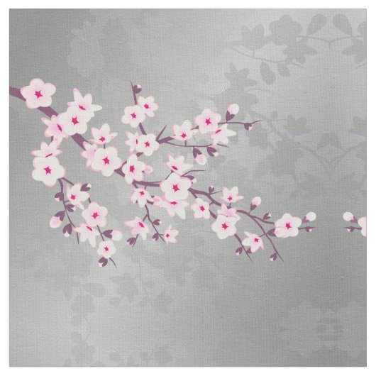 Pink Grey Cherry Blossoms Muster Stoff (Nahaufnahme)