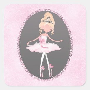 Pink & Grey Couture-Ballerina-Geburtstagsfeier Quadratischer Aufkleber