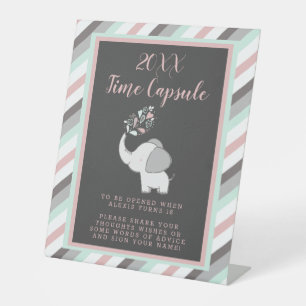 Pink & Grey Elephant Baby Dusche Time Kapselunters Sockelschild