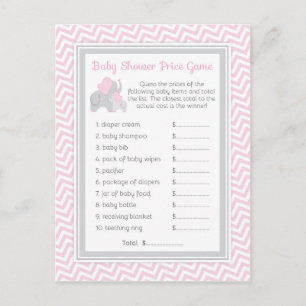 Pink & Grey Elephant Baby Showdusche Raten Preis S Einladungspostkarte