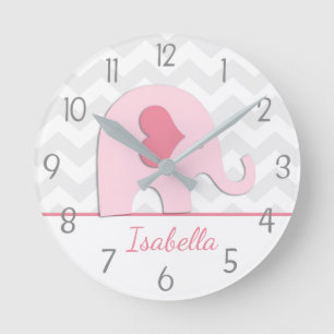 Pink Grey Elephant Wall Clock Runde Wanduhr