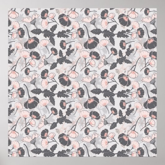 Pink Grey Feminine Floral Pattern Poster (Vorne)