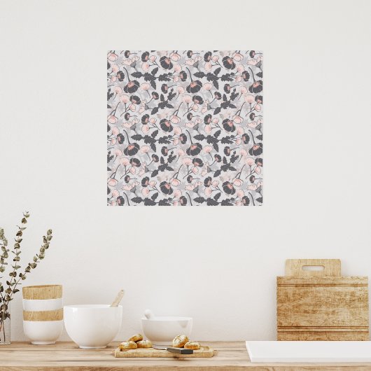 Pink Grey Feminine Floral Pattern Poster (Küche)
