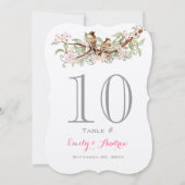 Pink Grey Green Love Bird Wedding Tischnummer (Rückseite)