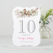 Pink Grey Green Love Bird Wedding Tischnummer (Stehend Vorderseite)