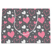 Pink & Grey-Herz-Geschenktasche Große Geschenktüte (Vorderseite)