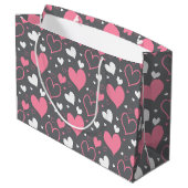 Pink & Grey-Herz-Geschenktasche Große Geschenktüte (Rückseite Schrägansicht)