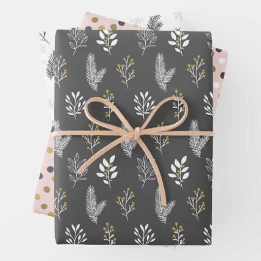 Pink_Grey Holiday Wrapping Paper Sheets Geschenkpapier Set (Beispiel)