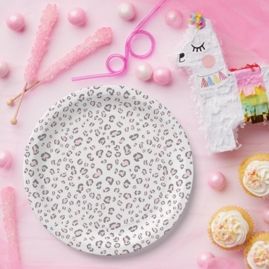 Pink Grey Leopard Muster Pappteller (Party)