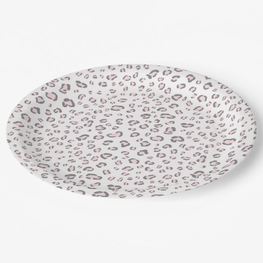 Pink Grey Leopard Muster Pappteller (Schrägansicht)