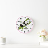 Pink Grey Panda Bear Nursery Wall Clock Runde Wanduhr (Zuhause)