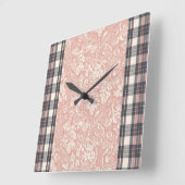 Pink & grey plaid stripes AI art Quadratische Wanduhr (Winkel)