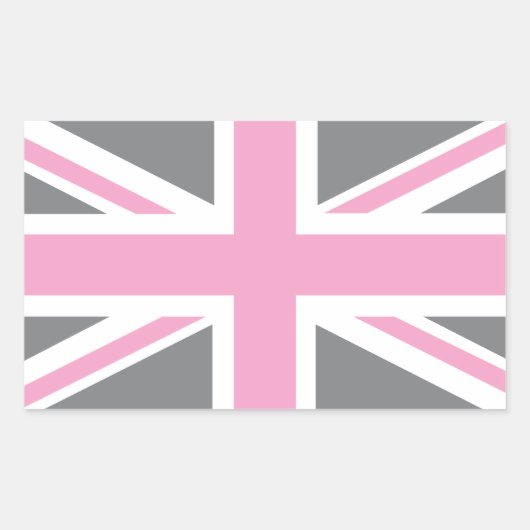 Pink Grey Union Jack British (UK) Flag Rechteckiger Aufkleber (Vorderseite)