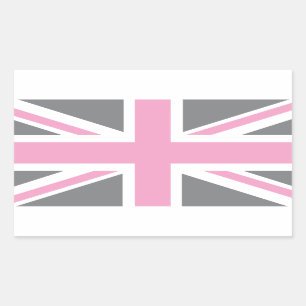 Pink Grey Union Jack British (UK) Flag Rechteckiger Aufkleber