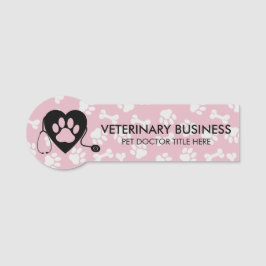 Pink Grey Veterinarian Paw Heart Stethescope Pet Namensschild