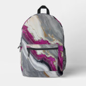 Pink, Grey White Gold Stone Marble  Bedruckter Rucksack (Vorderseite)
