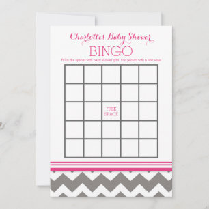 Pink Grey Zickzack Baby Shower Bingo