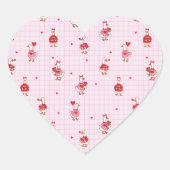 Pink Grid Cute Valentine Goose Pattern with Hearts Herz-Aufkleber (Vorderseite)