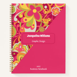 Pink Groovy 60s 70s Floral Swirls II Notizblock