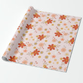 Pink Groovy Blume Retro Geschenkpapier (Ungerollt)