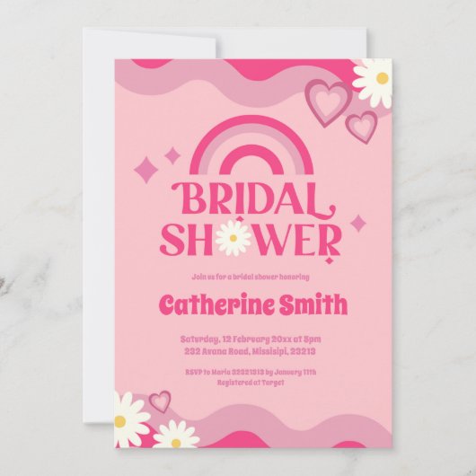 Pink Groovy Bridal Dusche Einladung (Vorderseite)