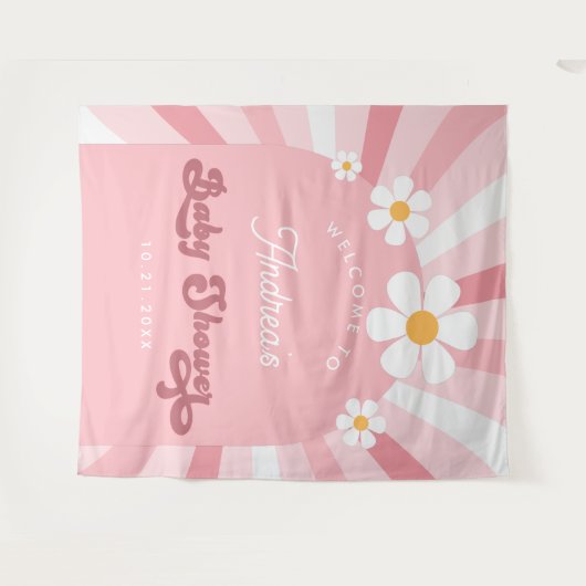 Pink Groovy Daisy Retro 70er Babydusche Hintergrun Wandteppich (Vorderseite (Horizontal))