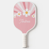 Pink Groovy Daisy Retro 70er Individuelle Name Gir Pickleball Schläger (Vorderseite)