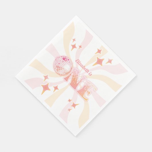 Pink Groovy Disco Dancing Queen First Birthday Serviette (Ecke)