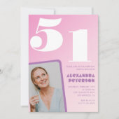 Pink Groovy Einladungen zum 51. Geburtstag Retro F (Vorderseite)