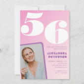 Pink Groovy Einladungen zum 56. Geburtstag Retro F (Vorderseite)