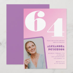 Pink Groovy Einladungen zum 64. Geburtstag Retro F