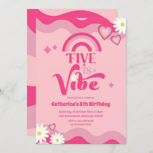 Pink Groovy Five ist Vibe Birthday Einladung