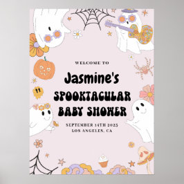 Pink Groovy Ghost Baby Shower Welcome Sign Poster
