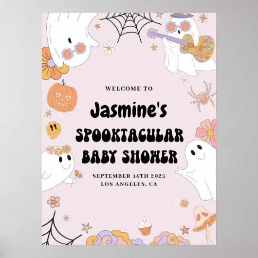 Pink Groovy Ghost Baby Shower Welcome Sign Poster (Vorne)