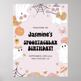 Pink Groovy Ghost Birthday Begrüßungszeichen Poster
