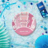 Pink Groovy One Retro Rainbow Daisy Erster Geburts Pappteller (Party)