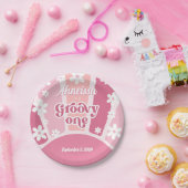 Pink Groovy One Retro Rainbow Daisy Erster Geburts Pappteller (Party)