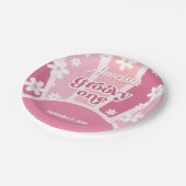 Pink Groovy One Retro Rainbow Daisy Erster Geburts Pappteller (Schrägansicht)