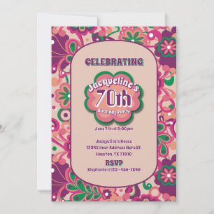 Pink Groovy Psychedelic 60er 70er Floral Birthday Einladung