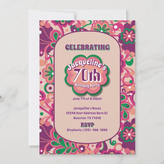 Pink Groovy Psychedelic 60er 70er Floral Birthday Einladung (Vorderseite)