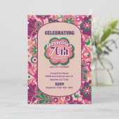 Pink Groovy Psychedelic 60er 70er Floral Birthday Einladung (Stehend Vorderseite)