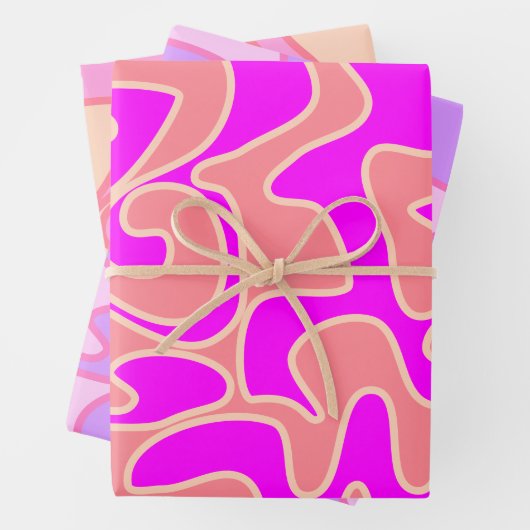 Pink Groovy Retro Fluid Art einzigartig Geschenkpapier Set (Beispiel)