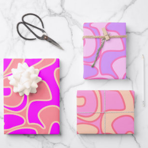 Pink Groovy Retro Fluid Art einzigartig Geschenkpapier Set