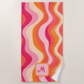 Pink Groovy Retroästhesie - Mit Monogramm Strandtuch (Vorderseite)