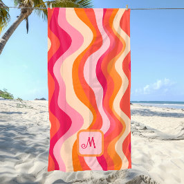 Pink Groovy Retroästhesie - Mit Monogramm Strandtuch