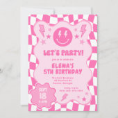 Pink Groovy Smile Face Retro Geburtstag Einladung (Vorderseite)