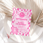 Pink Groovy Smile Face Retro Geburtstag Einladung