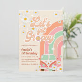 Pink Groovy Van Daisy Rainbow Hippie Birthday Einladung (Stehend Vorderseite)